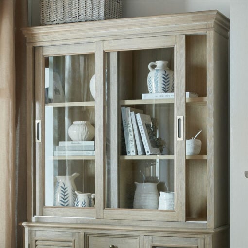 Hamptons Rustic Country Farmhouse Large 2 Part 2 Shutter Door 4 Drawer 2 Sliding Glass Door Solid Light Wood Display Cabinet Bookcase