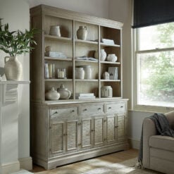 Hamptons Rustic Country Farmhouse Large 2 Part 6 Door 3 Drawer 4 Tier Solid Light Display Cabinet Bookcase