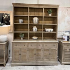 Hamptons Rustic Country Farmhouse Large 2 Part 6 Door 3 Drawer 4 Tier Solid Light Wood Display Cabinet Bookcase