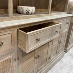 Hamptons Rustic Country Farmhouse Large 2 Part 6 Door 3 Drawer 4 Tier Solid Light Wood Display Cabinet Bookcase