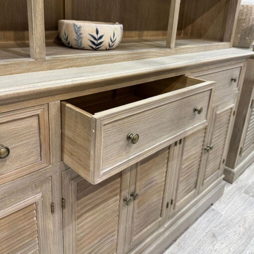 Hamptons Rustic Country Farmhouse Large 2 Part 6 Door 3 Drawer 4 Tier Solid Light Wood Display Cabinet Bookcase