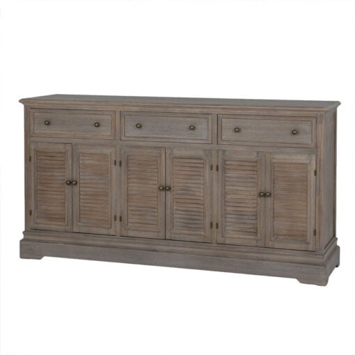 Hamptons Rustic Country Farmhouse Large 6 Shutter Door 3 Drawer Solid Light Wood Dresser Sideboard 160cm