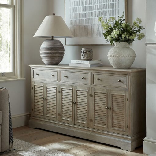 Hamptons Rustic Country Farmhouse Large 6 Shutter Door 3 Drawer Solid Light Wood Dresser Sideboard 160cm