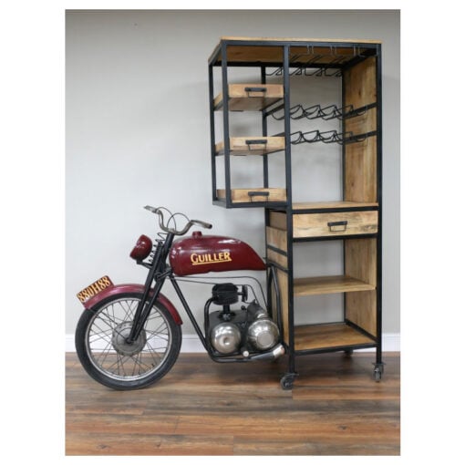 Industrial Novelty Mancave Half Motorbike Black Metal And Solid Wood Bar Drinks Display Cabinet 191cm Industrial Novelty Mancave Half Motorbike Black Metal And Solid Wood Bar Drinks Display Cabinet 191cm