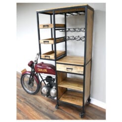Industrial Novelty Mancave Half Motorbike Black Metal And Solid Wood Bar Drinks Display Cabinet 191cm