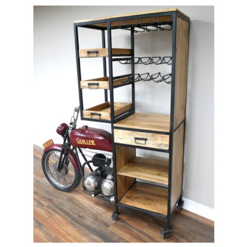 Industrial Novelty Mancave Half Motorbike Black Metal And Solid Wood Bar Drinks Display Cabinet 191cm Industrial Novelty Mancave Half Motorbike Black Metal And Solid Wood Bar Drinks Display Cabinet 191cm