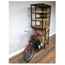 Industrial Novelty Mancave Half Motorbike Black Metal And Solid Wood Bar Drinks Display Cabinet 191cm