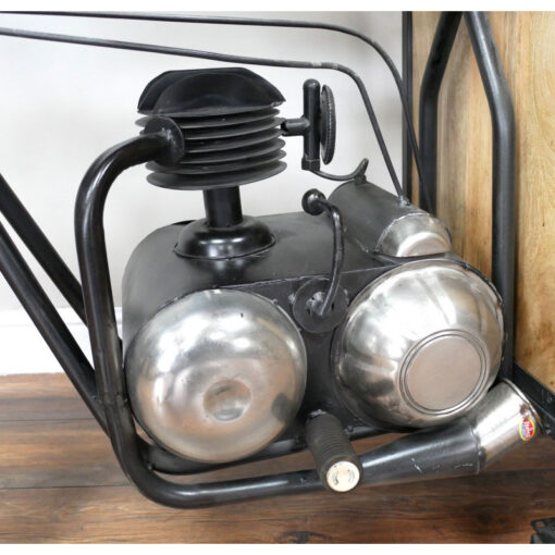 Industrial Novelty Mancave Half Motorbike Black Metal And Solid Wood Bar Drinks Display Cabinet 191cm Industrial Novelty Mancave Half Motorbike Black Metal And Solid Wood Bar Drinks Display Cabinet 191cm