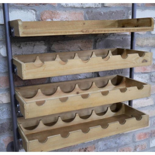 Industrial Rustic Solid Light Fir Wood And Black Metal Pipe Design 2 Open Shelves 3 Wine Crates Wall Shelving Unit 124cm