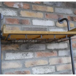 Industrial Rustic Solid Light Fir Wood And Black Metal Pipe Design 2 Open Shelves 3 Wine Crates Wall Shelving Unit 124cm