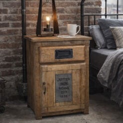 Industrial Rustic Solid Light Mango Wood And Black Metal 1 Drawer 1 Door Bedside Cabinet