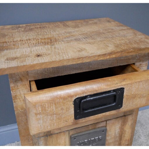 Industrial Rustic Solid Light Mango Wood And Black Metal 1 Drawer 1 Door Bedside Cabinet