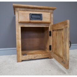 Industrial Rustic Solid Light Mango Wood And Black Metal 1 Drawer 1 Door Bedside Cabinet