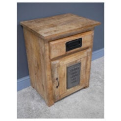 Industrial Rustic Solid Light Mango Wood And Black Metal 1 Drawer 1 Door Bedside Cabinet