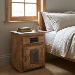 Industrial Rustic Solid Light Mango Wood And Black Metal 1 Drawer 1 Door Bedside Cabinet Industrial Rustic Solid Light Mango Wood And Black Metal 1 Drawer 1 Door Bedside Cabinet