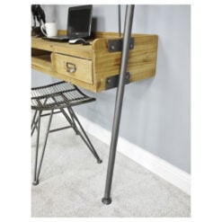 Industrial Solid Light Wood And Silver Metal 2 Drawer 2 Shelf Wall Mounted Ladder Style Desk
