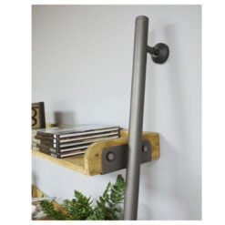 Industrial Solid Light Wood And Silver Metal 2 Drawer 2 Shelf Wall Mounted Ladder Style Desk