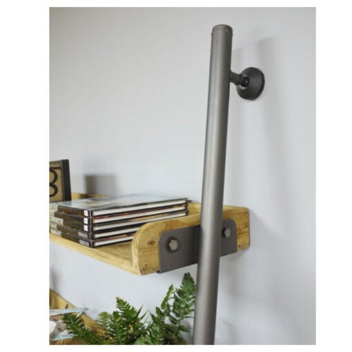 Industrial Solid Light Wood And Silver Metal 2 Drawer 2 Shelf Wall Mounted Ladder Style Desk