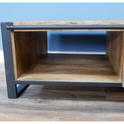 Industrial Solid Mango Wood And Black Metal 2 Tier 1 Sliding Door Large Coffee Table 120cm