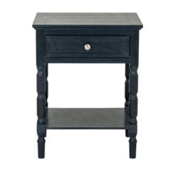 Rustic Country Farmhouse 1 Drawer 2 Tier Solid Black Wood Side Table Bedside Cabinet With Carved legs