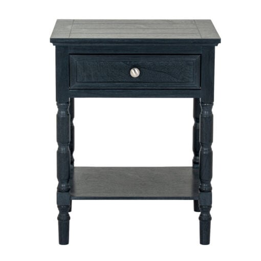 Rustic Country Farmhouse 1 Drawer 2 Tier Solid Black Wood Side Table Bedside Cabinet With Carved legs