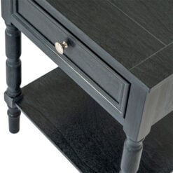 Rustic Country Farmhouse 1 Drawer 2 Tier Solid Black Wood Side Table Bedside Cabinet With Carved legs