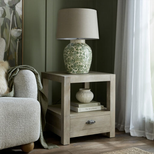 Rustic Country Farmhouse 1 Drawer 2 Tier Solid Light Wood Square Bedside Cabinet Side Table