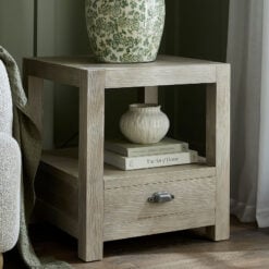 Rustic Country Farmhouse 1 Drawer 2 Tier Solid Light Wood Square Bedside Cabinet Side Table