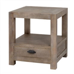 Rustic Country Farmhouse 1 Drawer 2 Tier Solid Light Wood Square Bedside Cabinet Side Table
