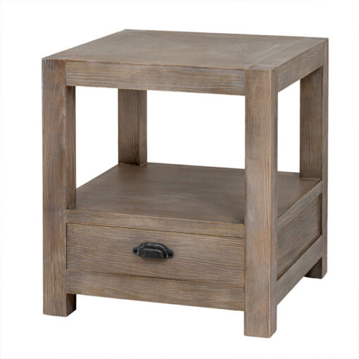 Rustic Country Farmhouse 1 Drawer 2 Tier Solid Light Wood Square Bedside Cabinet Side Table