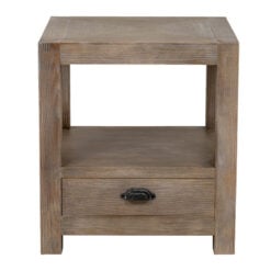 Rustic Country Farmhouse 1 Drawer 2 Tier Solid Light Wood Square Bedside Cabinet Side Table