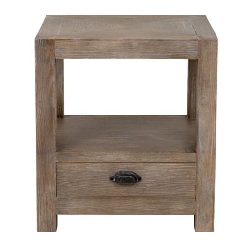 Rustic Country Farmhouse 1 Drawer 2 Tier Solid Light Wood Square Bedside Cabinet Side Table