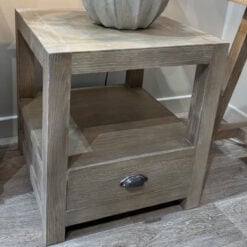 Rustic Country Farmhouse 1 Drawer 2 Tier Solid Light Wood Square Bedside Cabinet Side Table