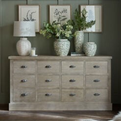 Rustic Country Farmhouse 12 Drawer Solid Light Wood Large Apothecary Chest Of Drawer Sideboard 170cm
