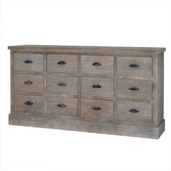 Rustic Country Farmhouse 12 Drawer Solid Light Wood Large Apothecary Chest Of Drawer Sideboard 170cm