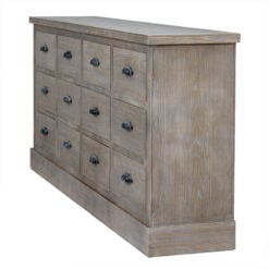 Rustic Country Farmhouse 12 Drawer Solid Light Wood Large Apothecary Chest Of Drawer Sideboard 170cm