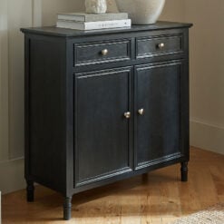Rustic Country Farmhouse 2 Door 2 Drawer Solid Black Wood Small Sideboard Cabinet 80cm
