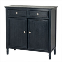 Rustic Country Farmhouse 2 Door 2 Drawer Solid Black Wood Small Sideboard Cabinet 80cm