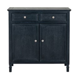 Rustic Country Farmhouse 2 Door 2 Drawer Solid Black Wood Small Sideboard Cabinet 80cm