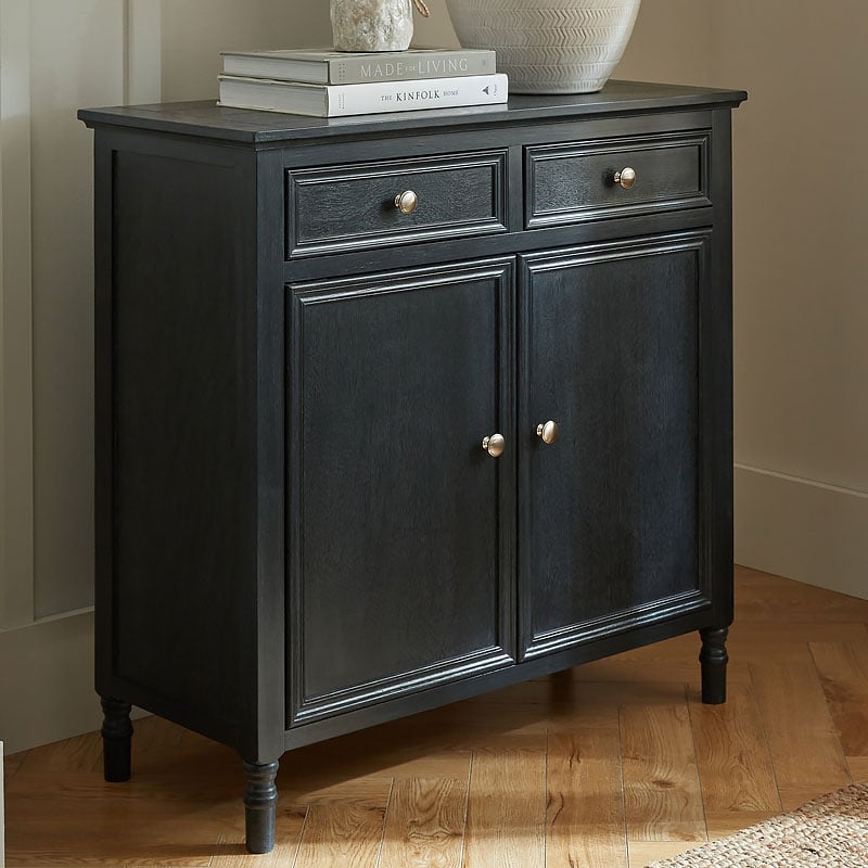 Rustic Country Farmhouse 2 Door 2 Drawer Solid Black Wood Small Sideboard Cabinet 80cm Rustic Country Farmhouse 2 Door 2 Drawer Solid Black Wood Small Sideboard Cabinet 80cm