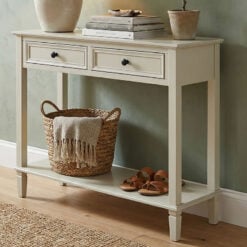 Rustic Country Farmhouse 2 Drawer 2 Tier Solid White Wood Slim Console Table 90cm