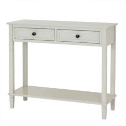 Rustic Country Farmhouse 2 Drawer 2 Tier Solid White Wood Slim Console Table 90cm