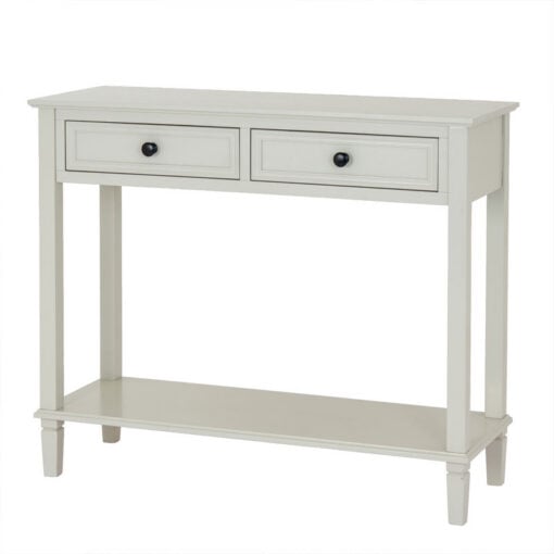 Rustic Country Farmhouse 2 Drawer 2 Tier Solid White Wood Slim Console Table 90cm