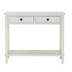 Rustic Country Farmhouse 2 Drawer 2 Tier Solid White Wood Slim Console Table 90cm