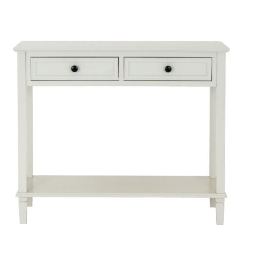 Rustic Country Farmhouse 2 Drawer 2 Tier Solid White Wood Slim Console Table 90cm