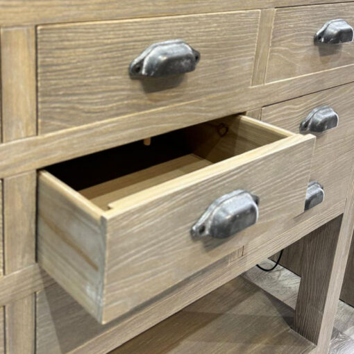Rustic Country Farmhouse 2 Tier 9 Drawer Large Solid Light Wood Apothecary Console Table 110cm Rustic Country Farmhouse 2 Tier 9 Drawer Large Solid Light Wood Apothecary Console Table 110cm