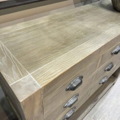 Rustic Country Farmhouse 2 Tier 9 Drawer Large Solid Light Wood Apothecary Console Table 110cm
