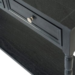 Rustic Country Farmhouse 3 Drawer 2 Tier Solid Black Wood Slim Console Table With Carved Legs 120cm