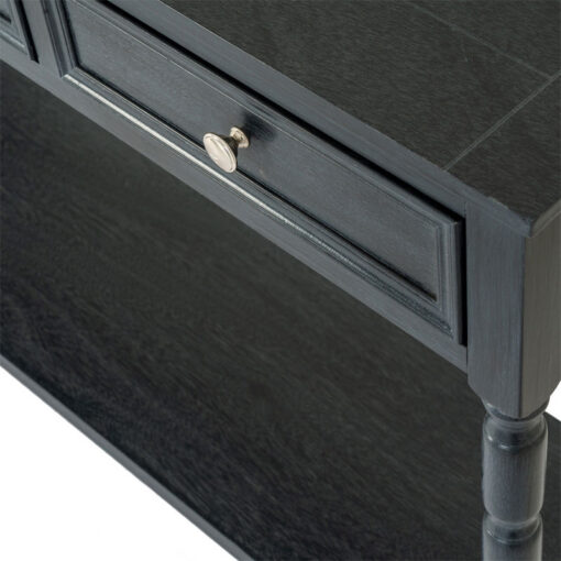 Rustic Country Farmhouse 3 Drawer 2 Tier Solid Black Wood Slim Console Table With Carved Legs 120cm Rustic Country Farmhouse 3 Drawer 2 Tier Solid Black Wood Slim Console Table With Carved Legs 120cm