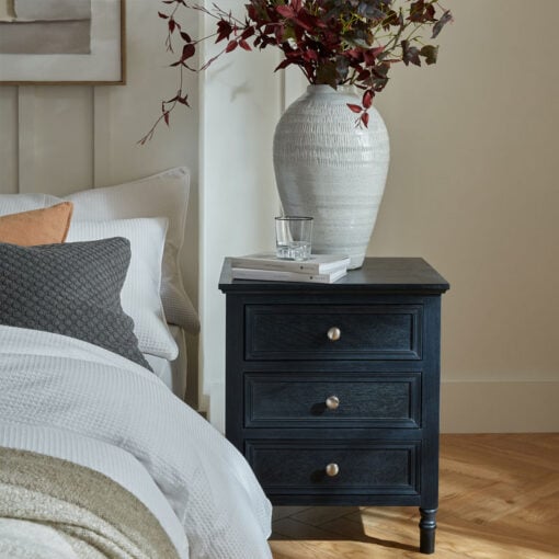 Rustic Country Farmhouse 3 Drawer Solid Black Wood Side Table Bedside Cabinet Rustic Country Farmhouse 3 Drawer Solid Black Wood Side Table Bedside Cabinet